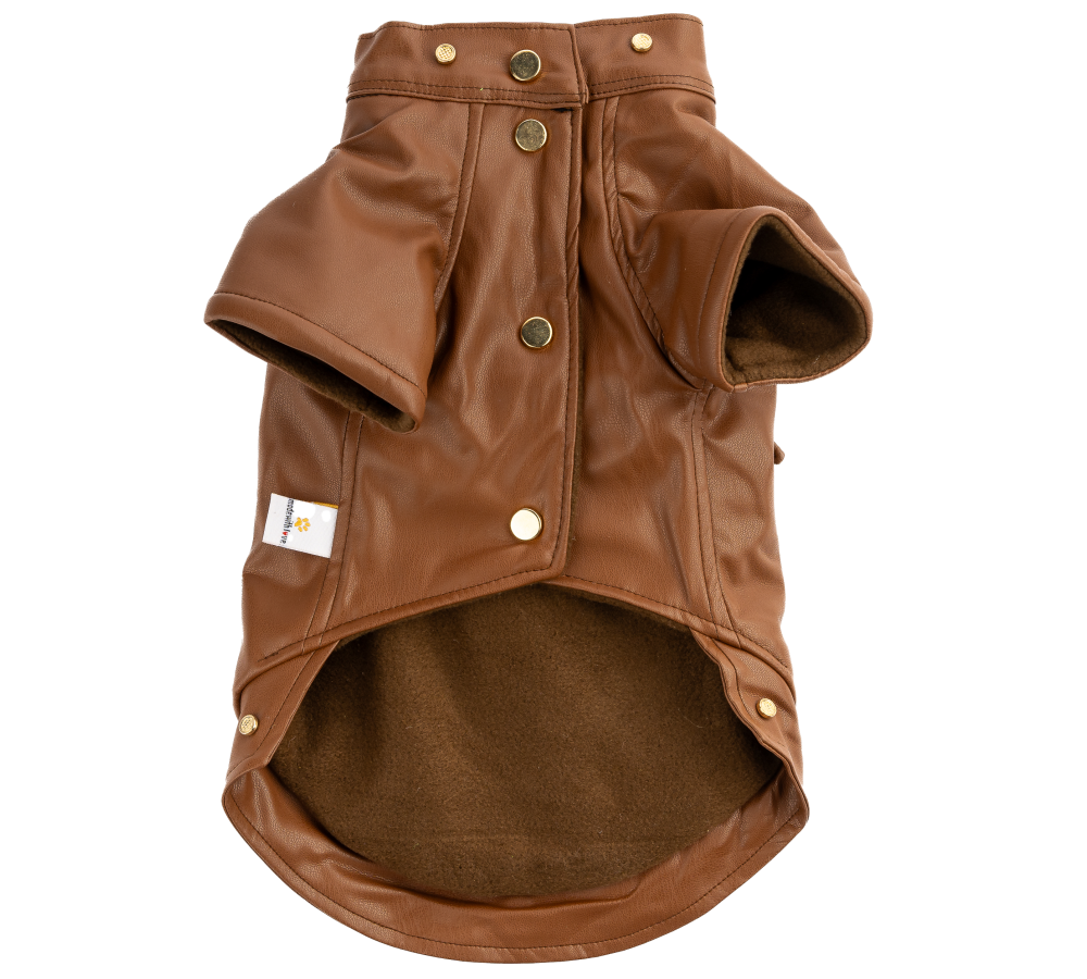 SIRT FERMUARLI DERİ CEKET KAHVERENGİ